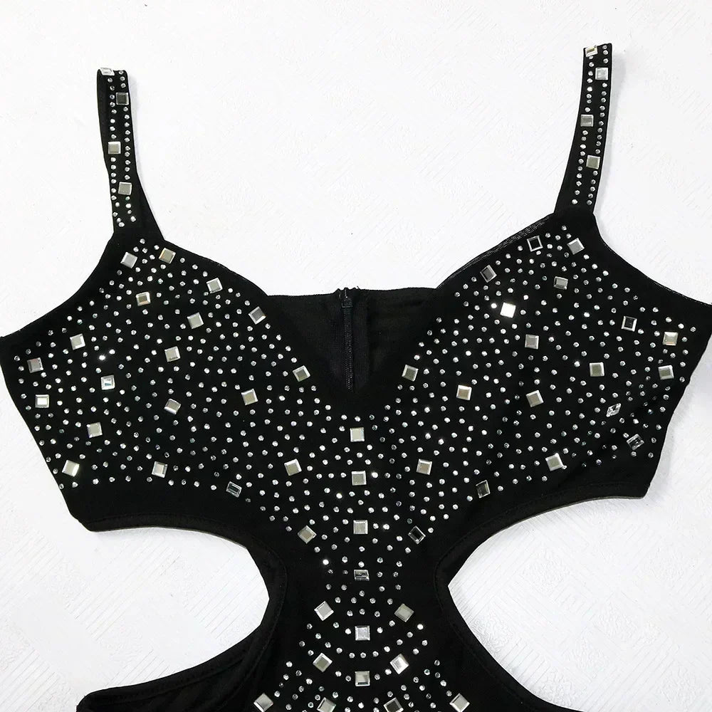 Gramercy Park Fashion Sexy Mesh Perspective Hot Drill Sleeveless Halter Jumpsuit
