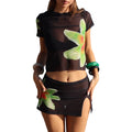Lia Women Mesh Print Short Sleeve Two Piece Sets