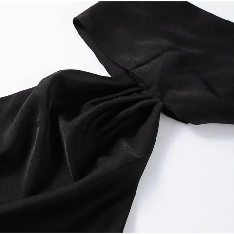 Meadville Elegant Ribbon Halter Solid Off Shoulder Sleeveless Backless Slim Maxi Dress