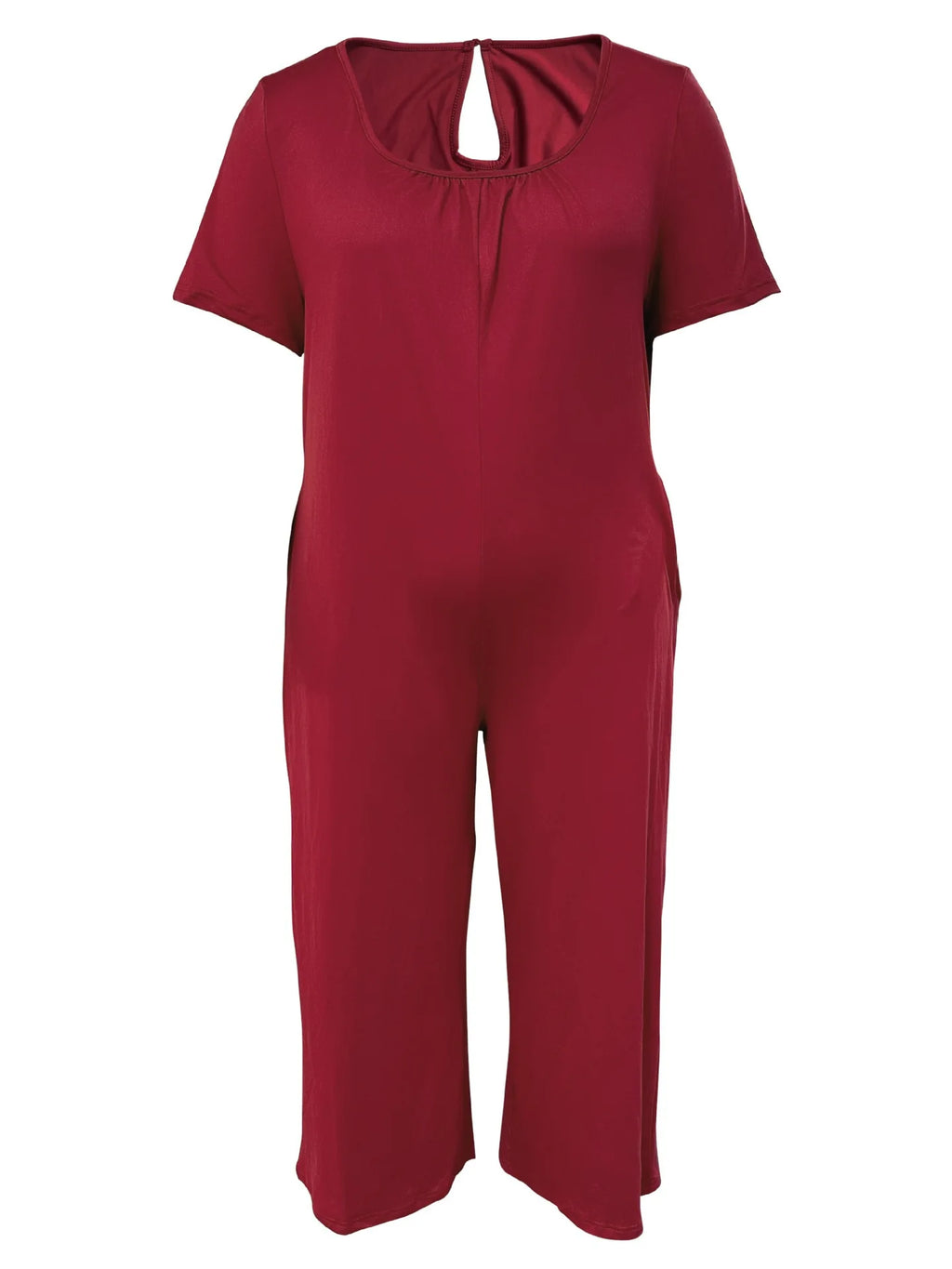 Plus Size Summer Women's Solid Color Jumpsuit with Pockets Casual Fashion