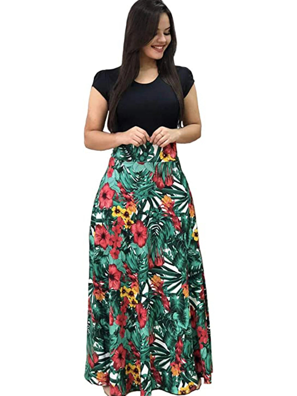 Habana Plus Size Floral Print Elegant Mid-Rise Stretchy Comfortable Fit Dress