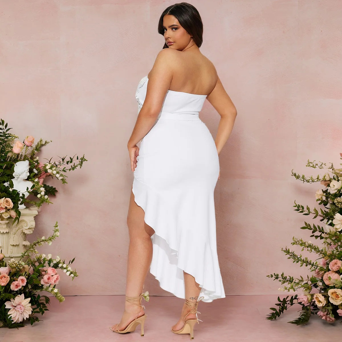 Manchester Strapless Crop and Ruffles Split Midi Maxi Long Two Piece Set