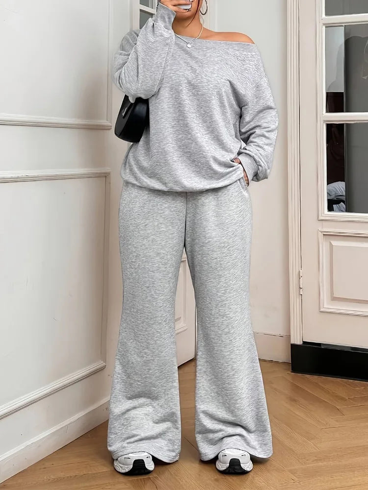 Gabriela Plus Size Solid Long Sleeve Two Pieces Sets
