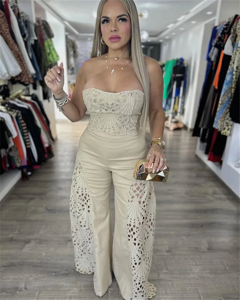 Lyons Trousers Sexy Strapless Lace Up Formal Guest Elegant Matching Set