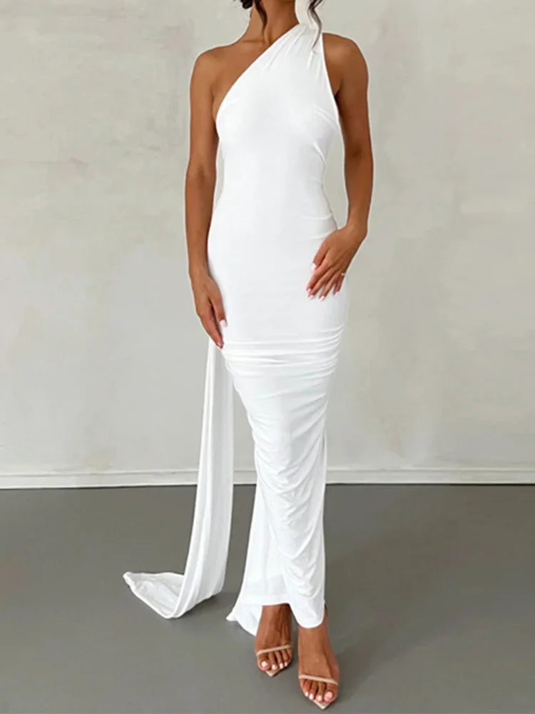 Jefferson One Shoulder Sleeveless Backless Ruched Bodycon Maxi Dress