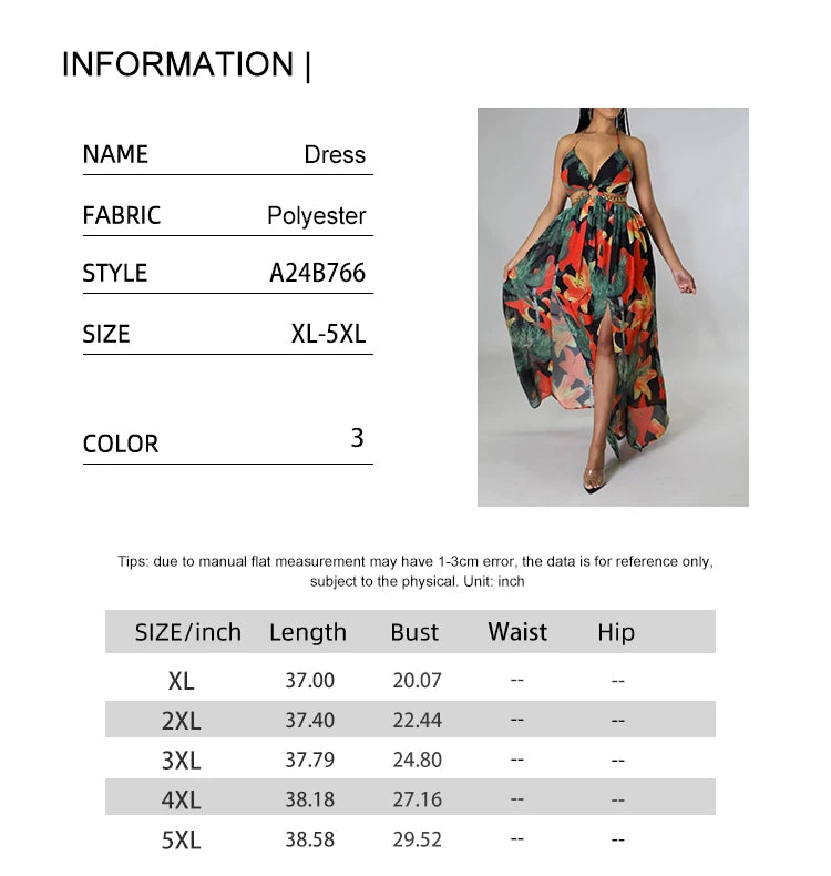 Soho Plus Size Casual Fashion V Neck Printed Pattern Suspenders Sexy Dress