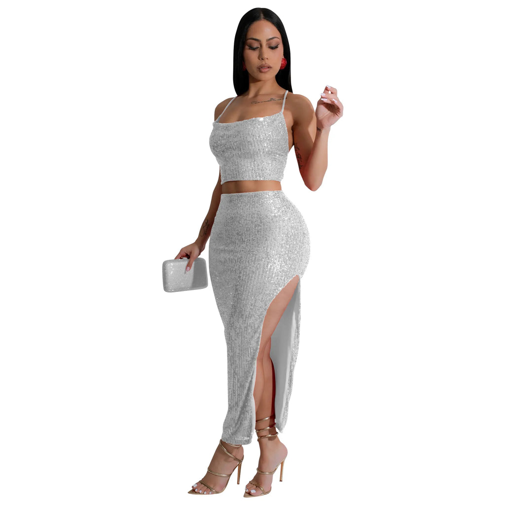 Tatiana Strapless Sleeveless Sequined Two Piece Sets
