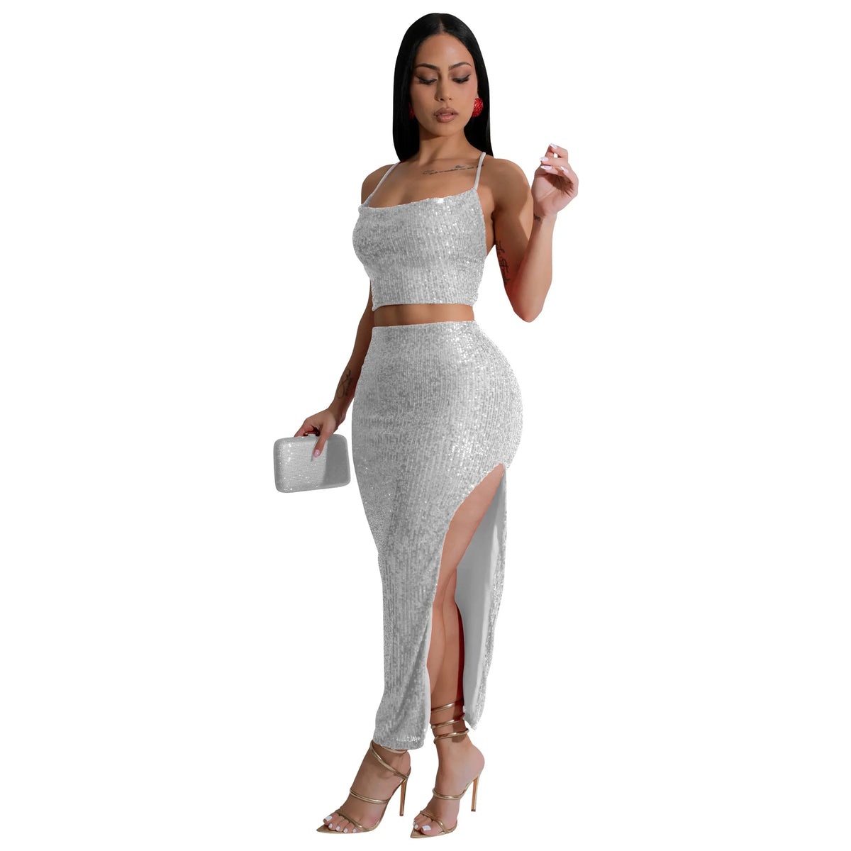 Tatiana Strapless Sleeveless Sequined Two Piece Sets