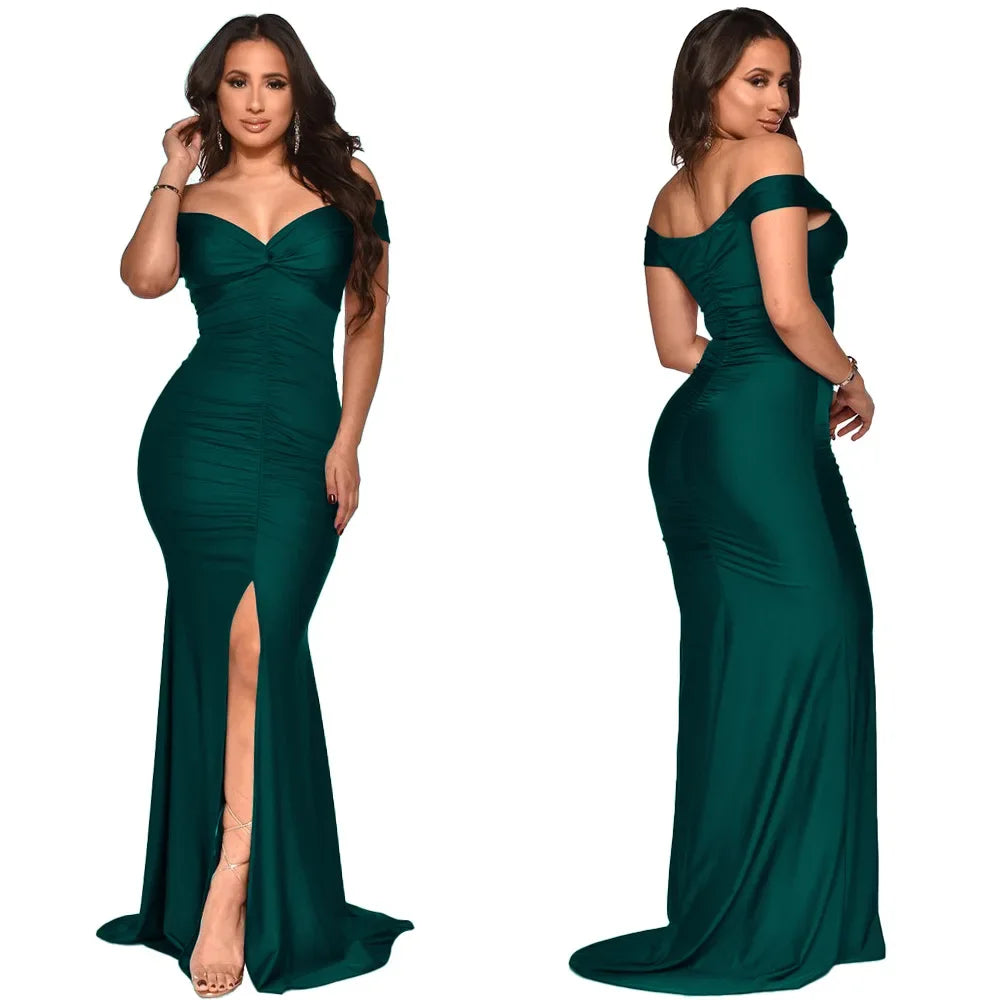 Toronto Banquet V Neck Sexy Satin Split Luxury Trailing Long Dresses