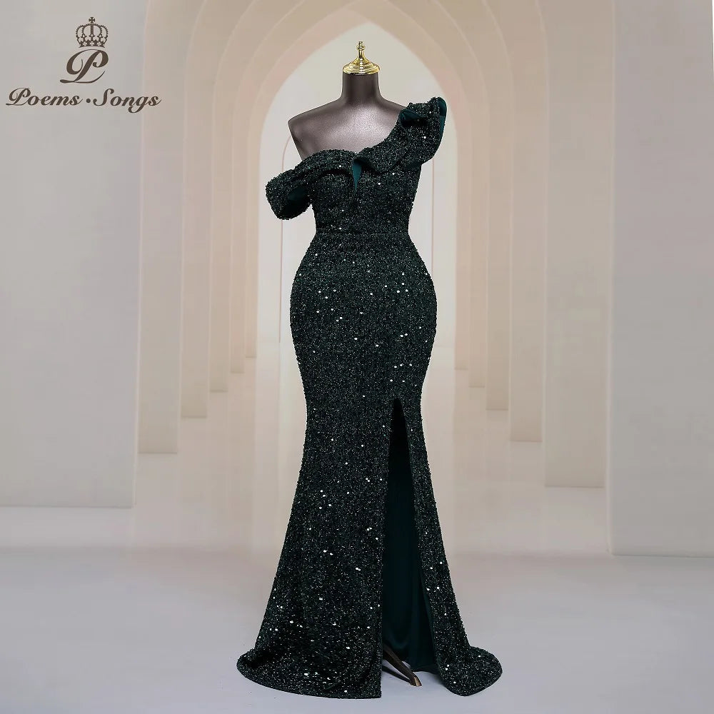 Georgia One Shoulder Evening Mermaid Sequins Party Maxi Dresses