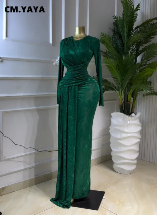 Sendaya Ribbon O Neck Long Sleeve Classic Maxi Dress
