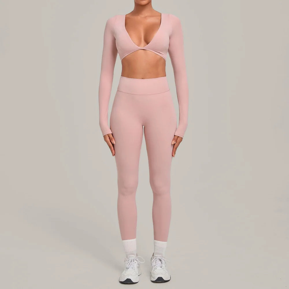 Diana Deep-V Workout Long Sleeved Two Piece Sets