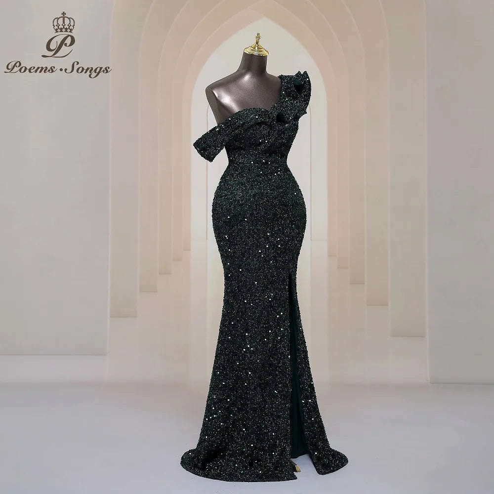 Georgia One Shoulder Evening Mermaid Sequins Party Maxi Dresses