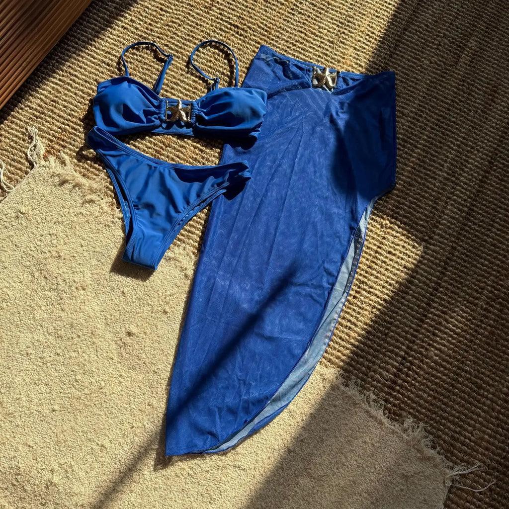 Peconic Starfish Ornament Push Up High Waist Swimsuit Beach Bathing Tree Pieces Set