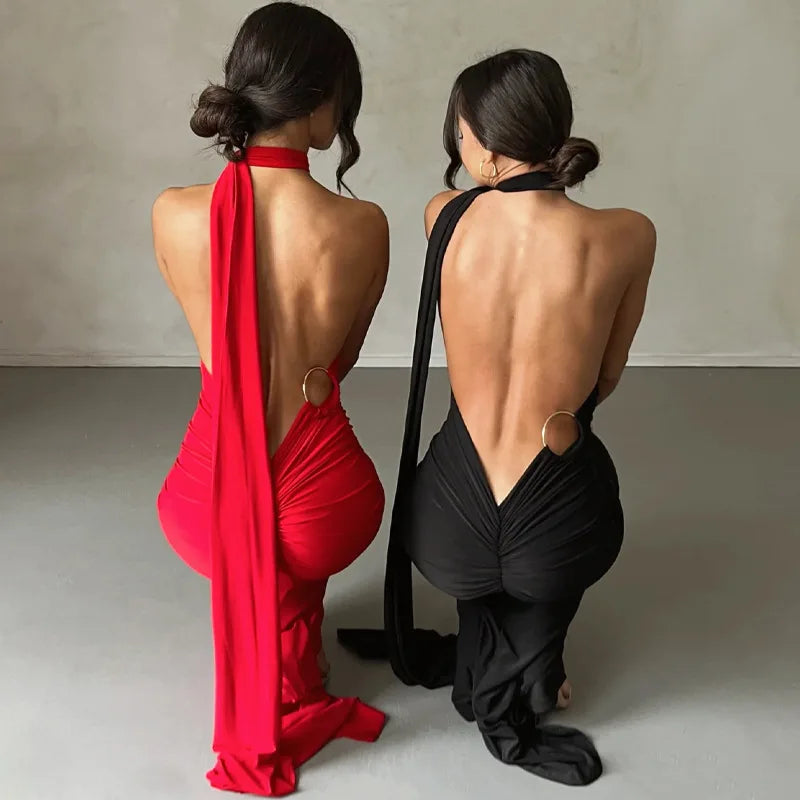 Jefferson One Shoulder Sleeveless Backless Ruched Bodycon Maxi Dress