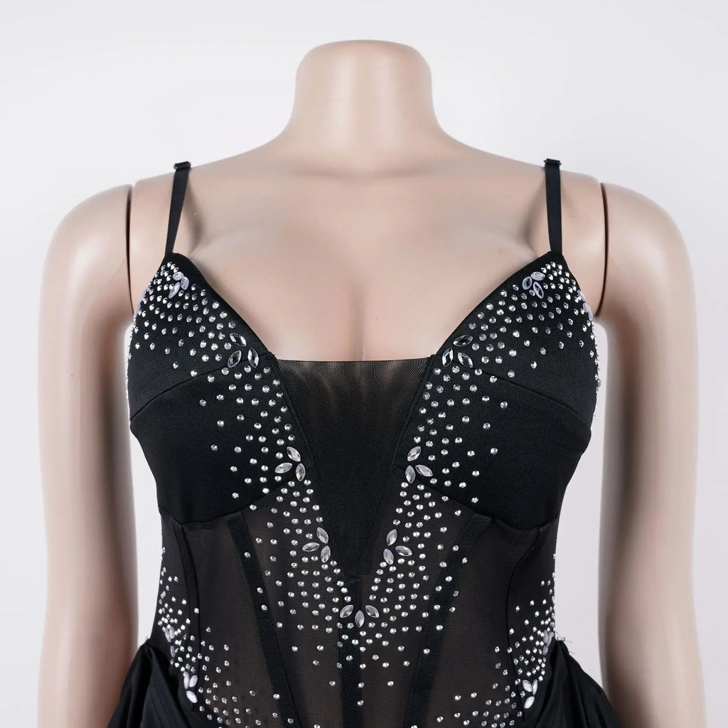 Mapleton Rhinestones Mesh Tunic Sleeveless Split Bodycon Midi Maxi