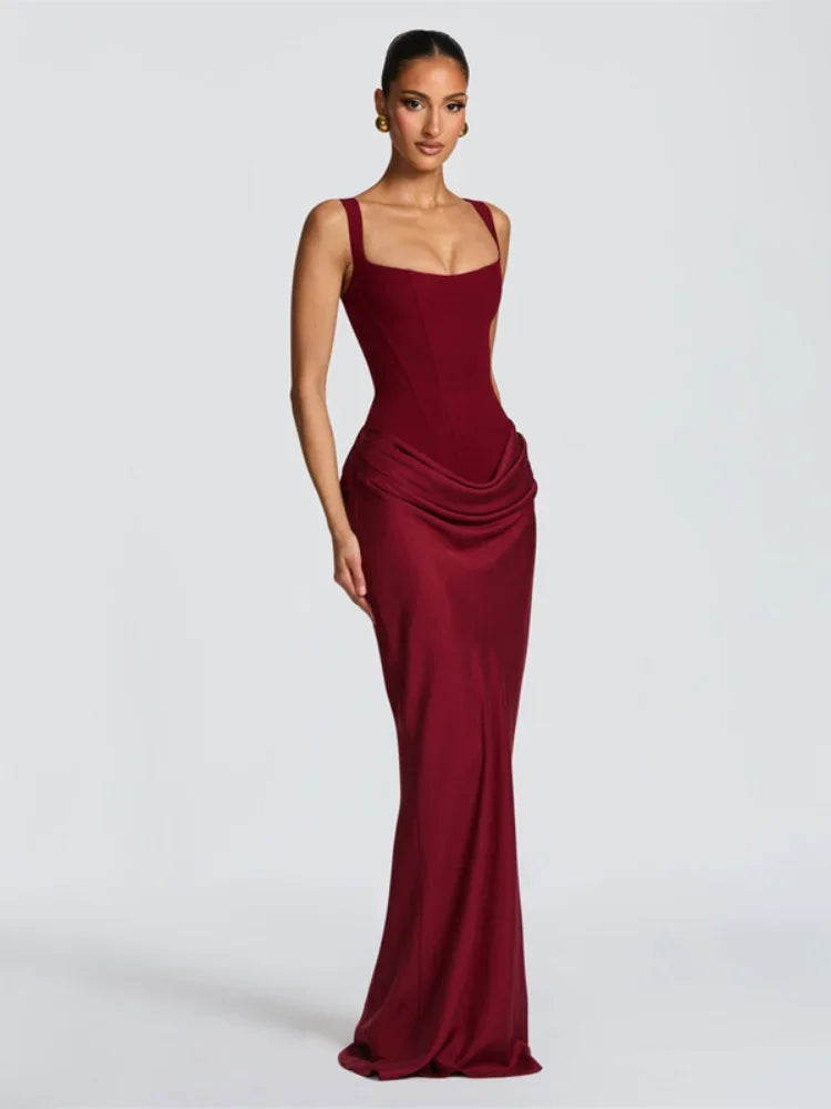 Tapansee Solid Sexy Pleated Strapless Off Shoulder Backless High Waist Split Maxi Dress