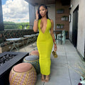 Kansas Street Nightclub Sexy Deep V-neck Metal Circle Slim Long Dress