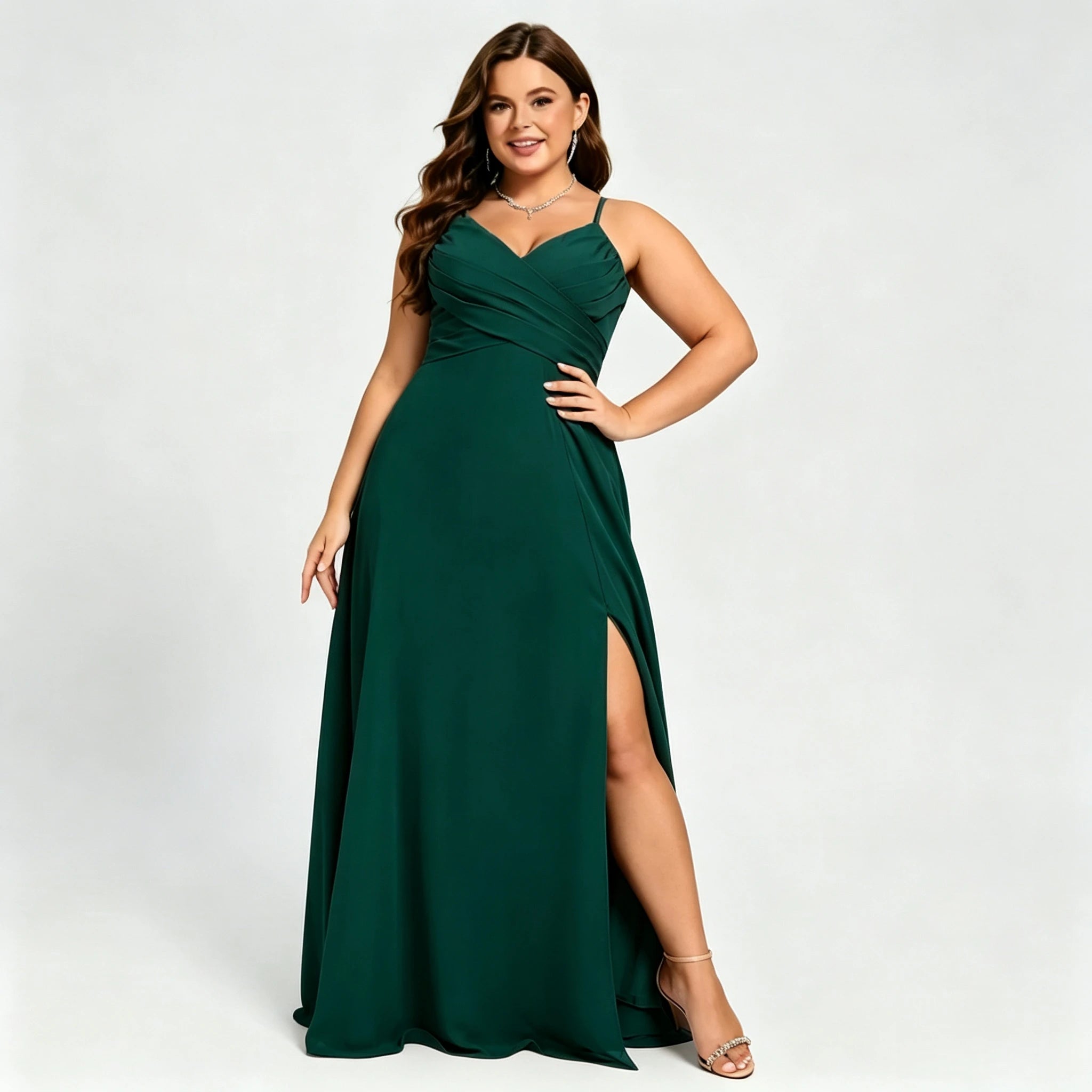Lawrence Plus Size Chiffon Bridesmaid Dress Dusty Rose Crisscross Back Slit Formal Gown