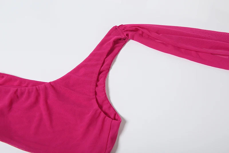 Ferris Lake See Through Midnight Irregular Full Sleeve Crop Matching Set