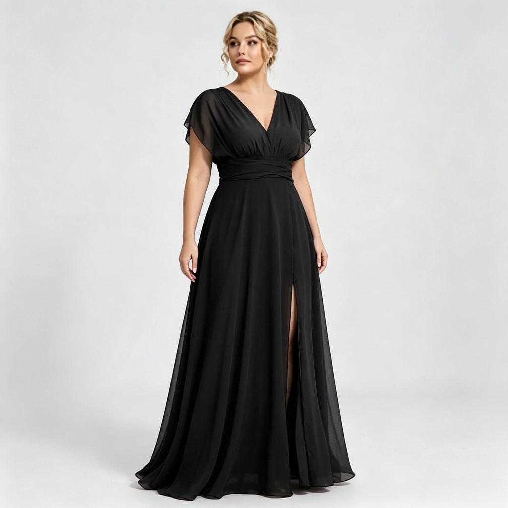 Montclair Multi Wrap Convertible Chiffon Long Bridesmaid Gown Front Split Dress
