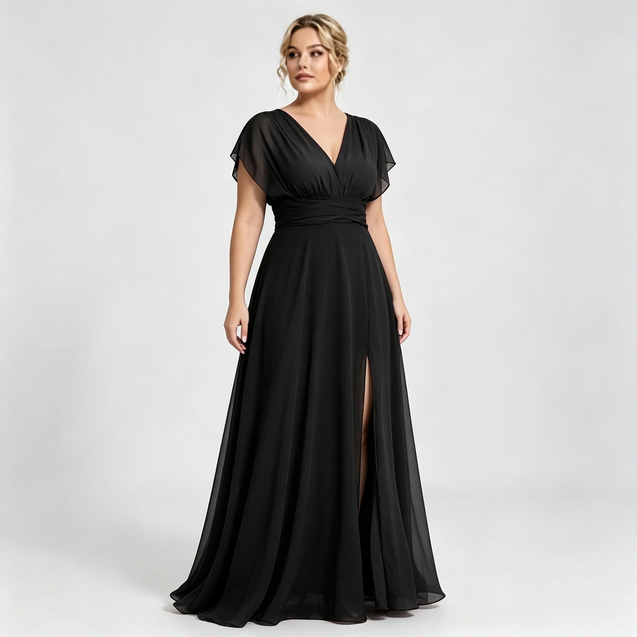 Montclair Multi Wrap Convertible Chiffon Long Bridesmaid Gown Front Split Dress