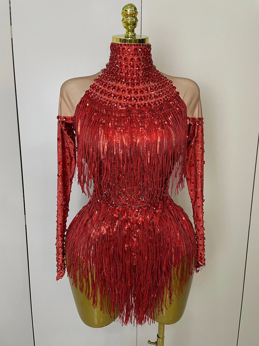 Chambersburg Sparkly Rhinestone Sequin Tassel Stretch Jumpsuit