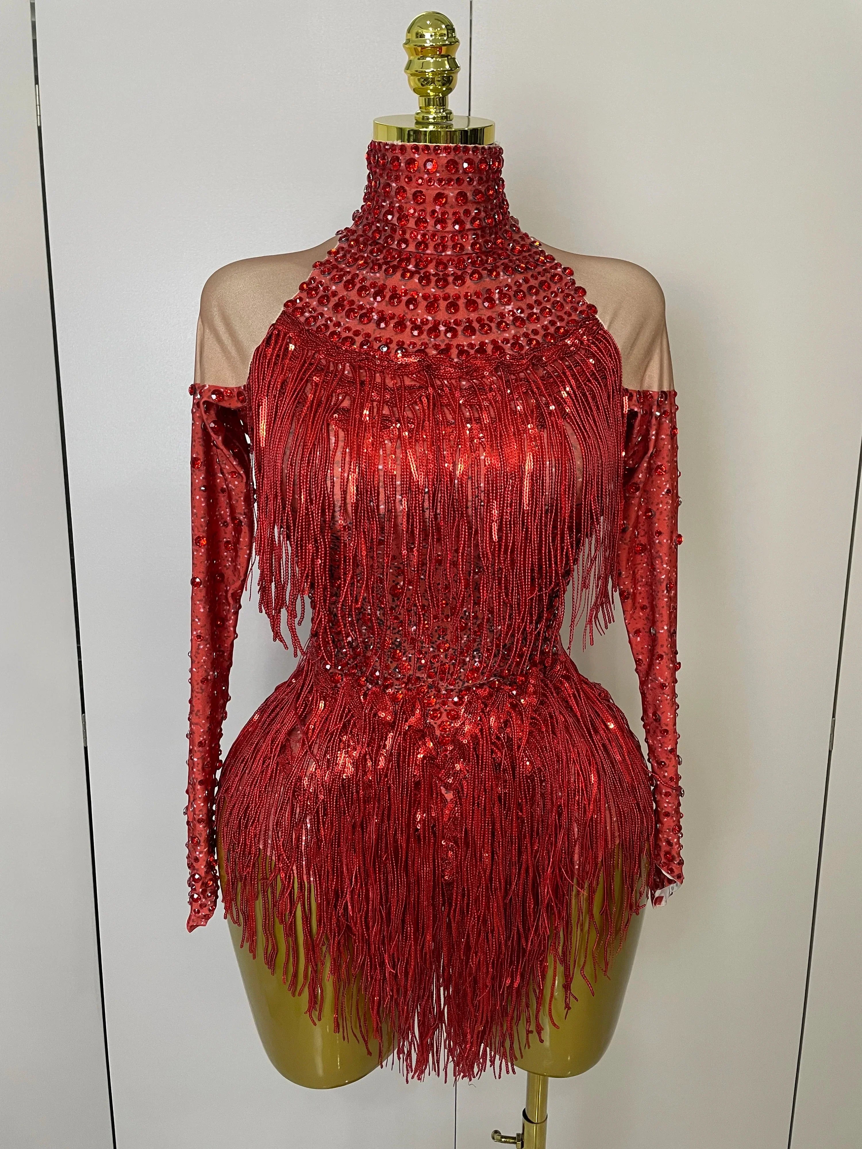 Chambersburg Sparkly Rhinestone Sequin Tassel Stretch Jumpsuit