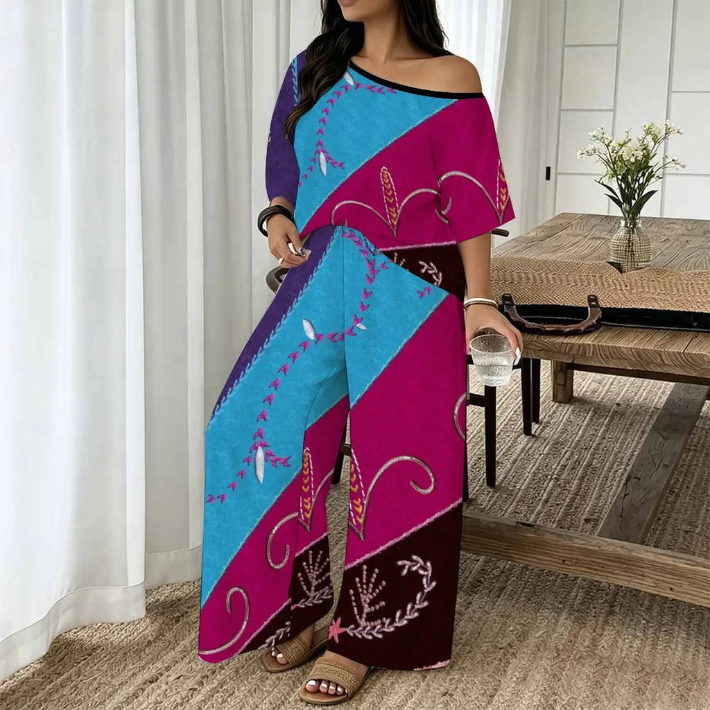 Vietnam Plus Size Printed Two Piece Set Street Retro Look
