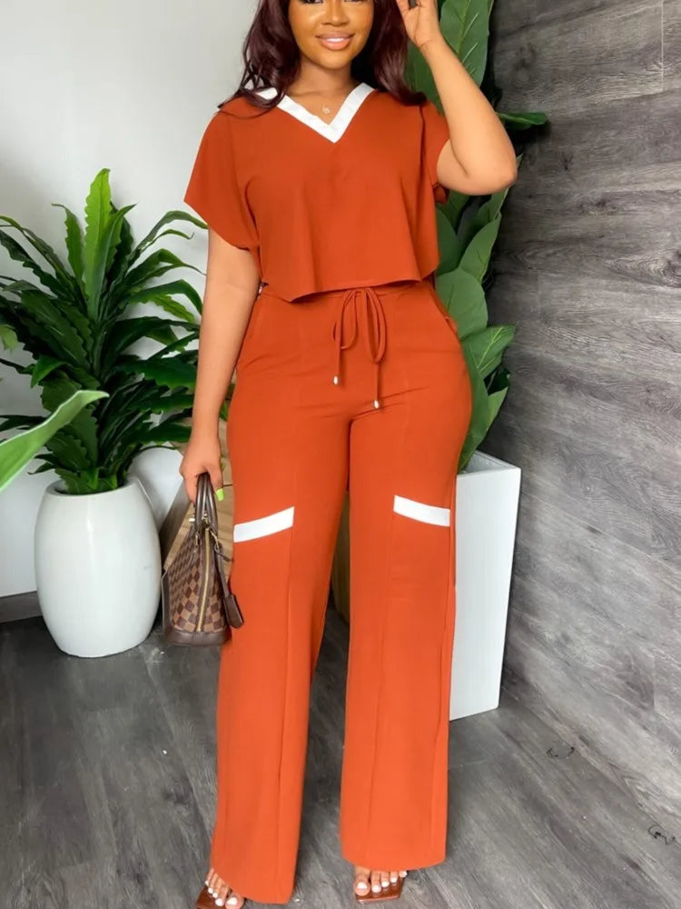 Maria Elegant Casual Short Sleeve Two Piece Sets