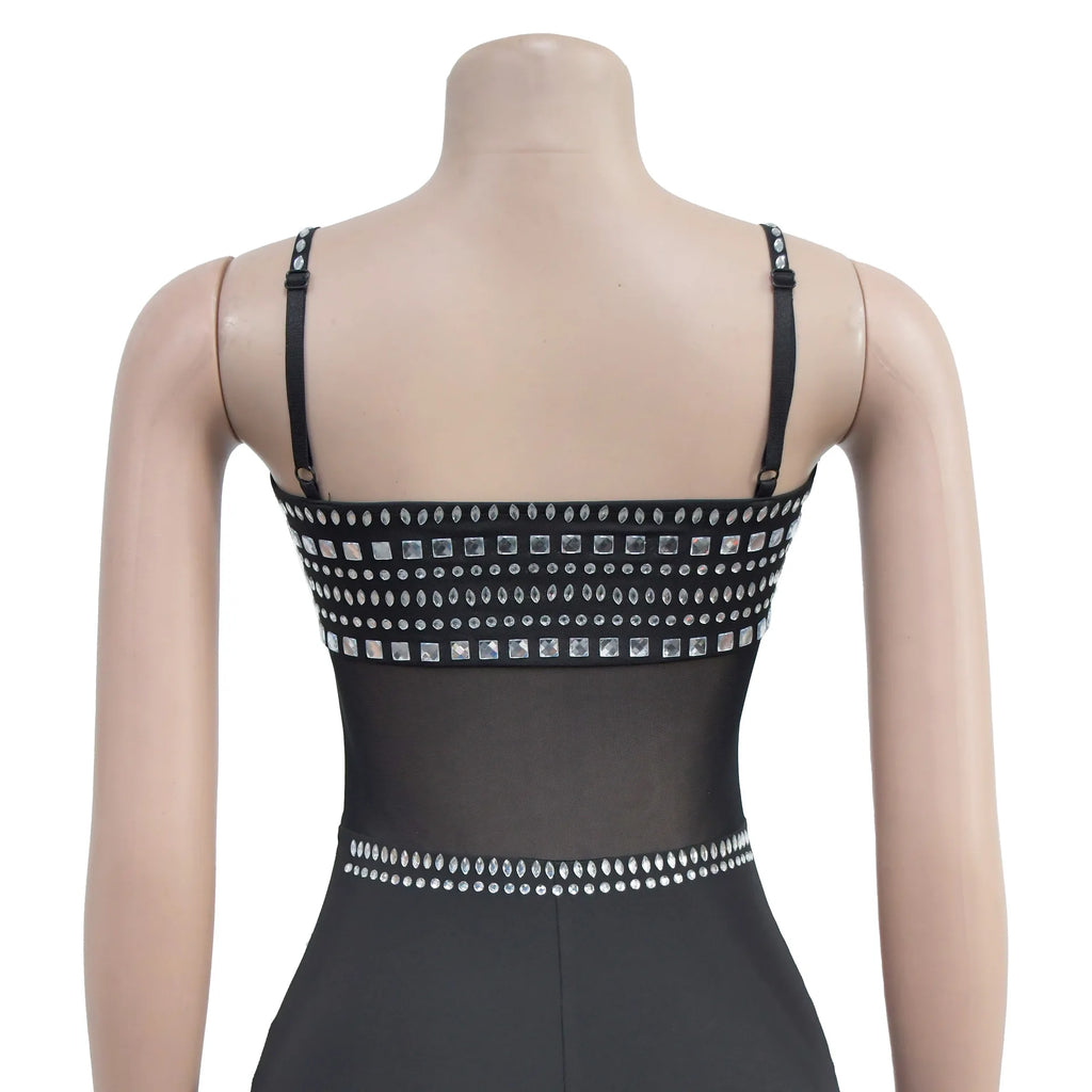 Stamford Diamond Mesh Sexy Transparent Lace Party Elegant Maxi Dress