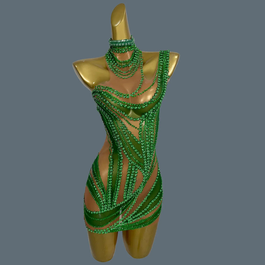 West Miffin Sparkly Rhinestone See Through Mini Dress