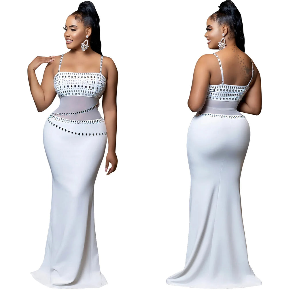 Stamford Diamond Mesh Sexy Transparent Lace Party Elegant Maxi Dress