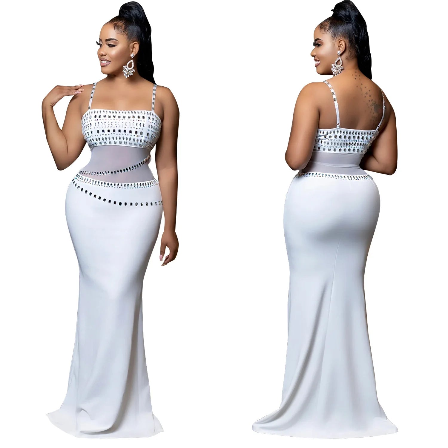 Stamford Diamond Mesh Sexy Transparent Lace Party Elegant Maxi Dress