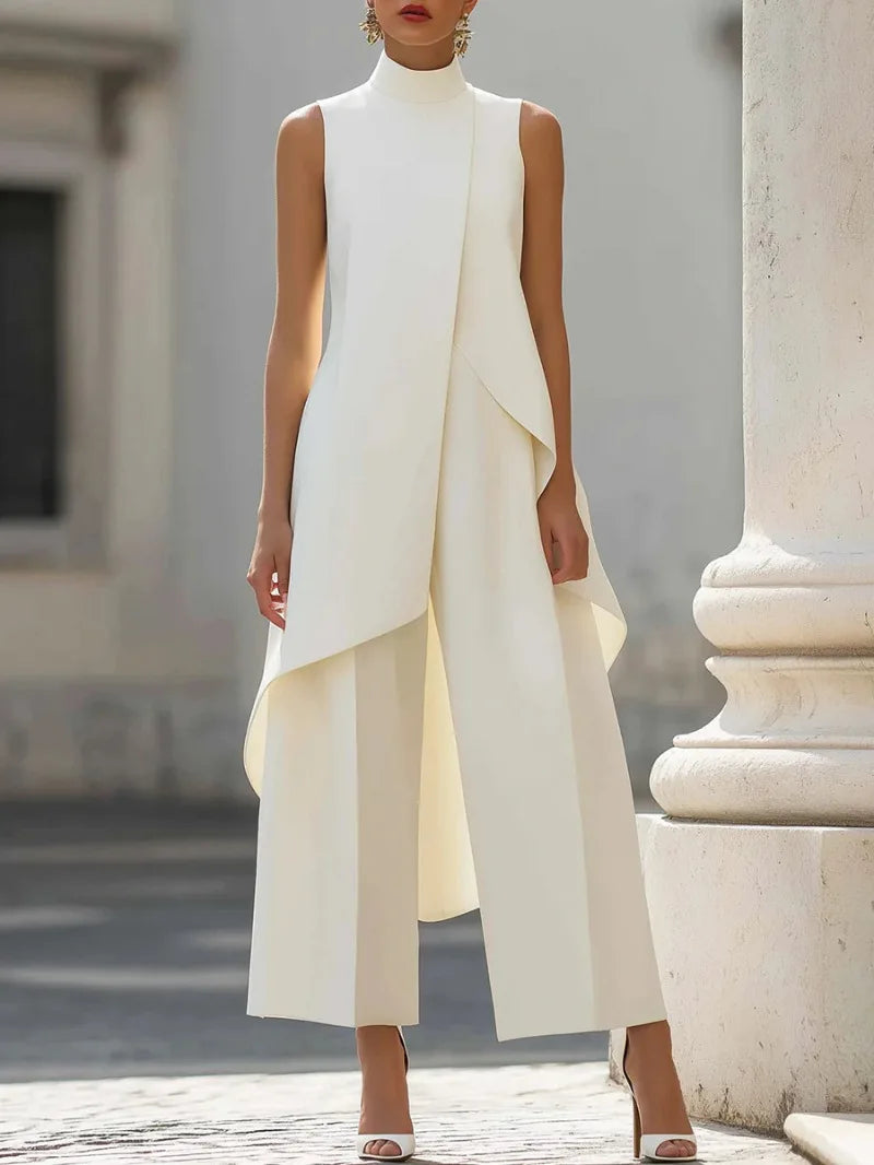 Mila Irregular Sleeveless Elegant Commuter Two Piece Sets