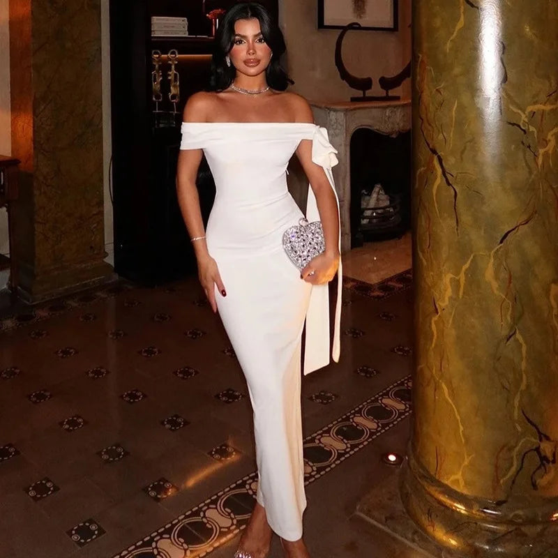 Eltingville Prom Long Tunics Slim And Elegant Off Shoulder Strapless Lace Up Dress