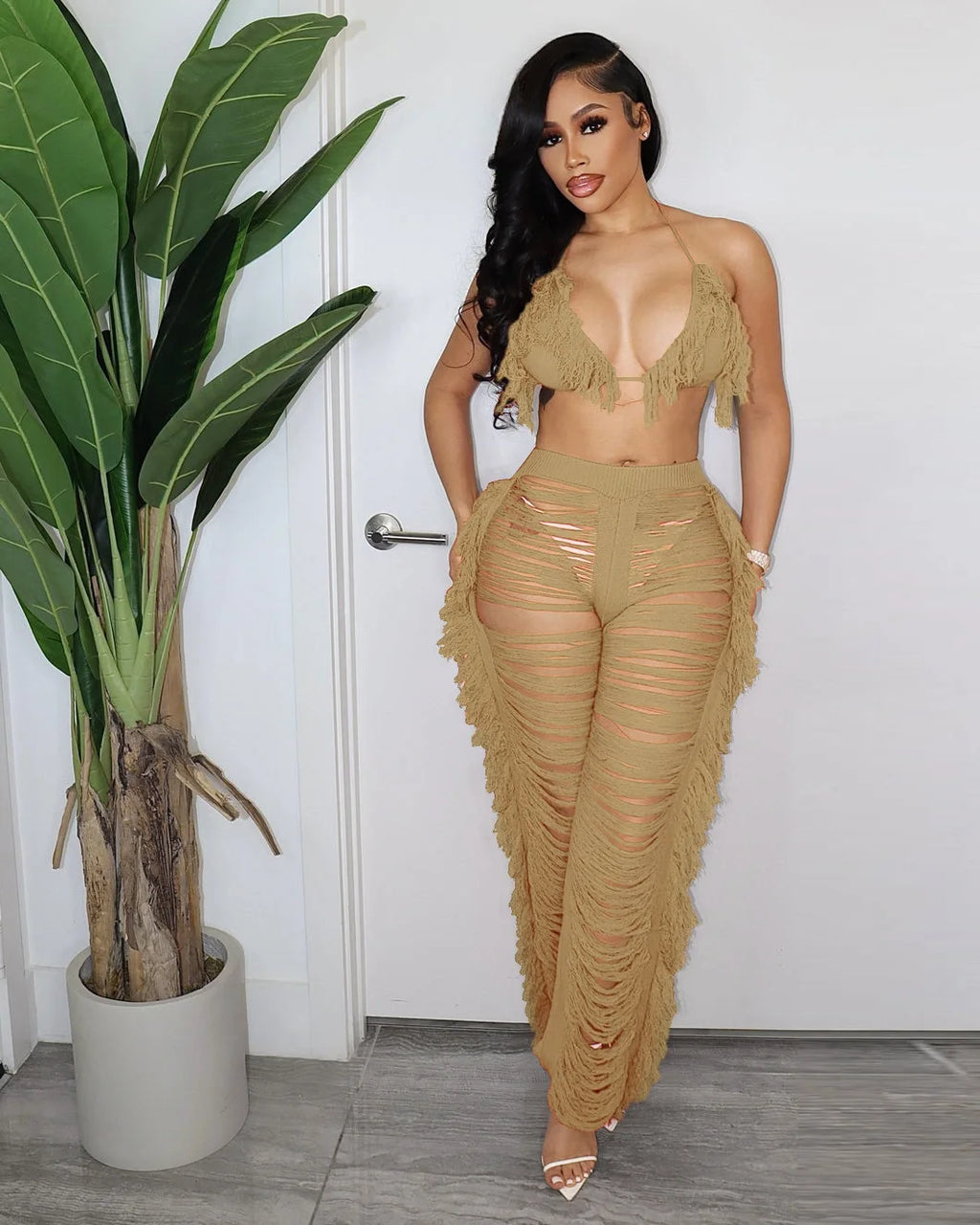 Linda Sexy Women Knitted Crochet Two Piece Sets