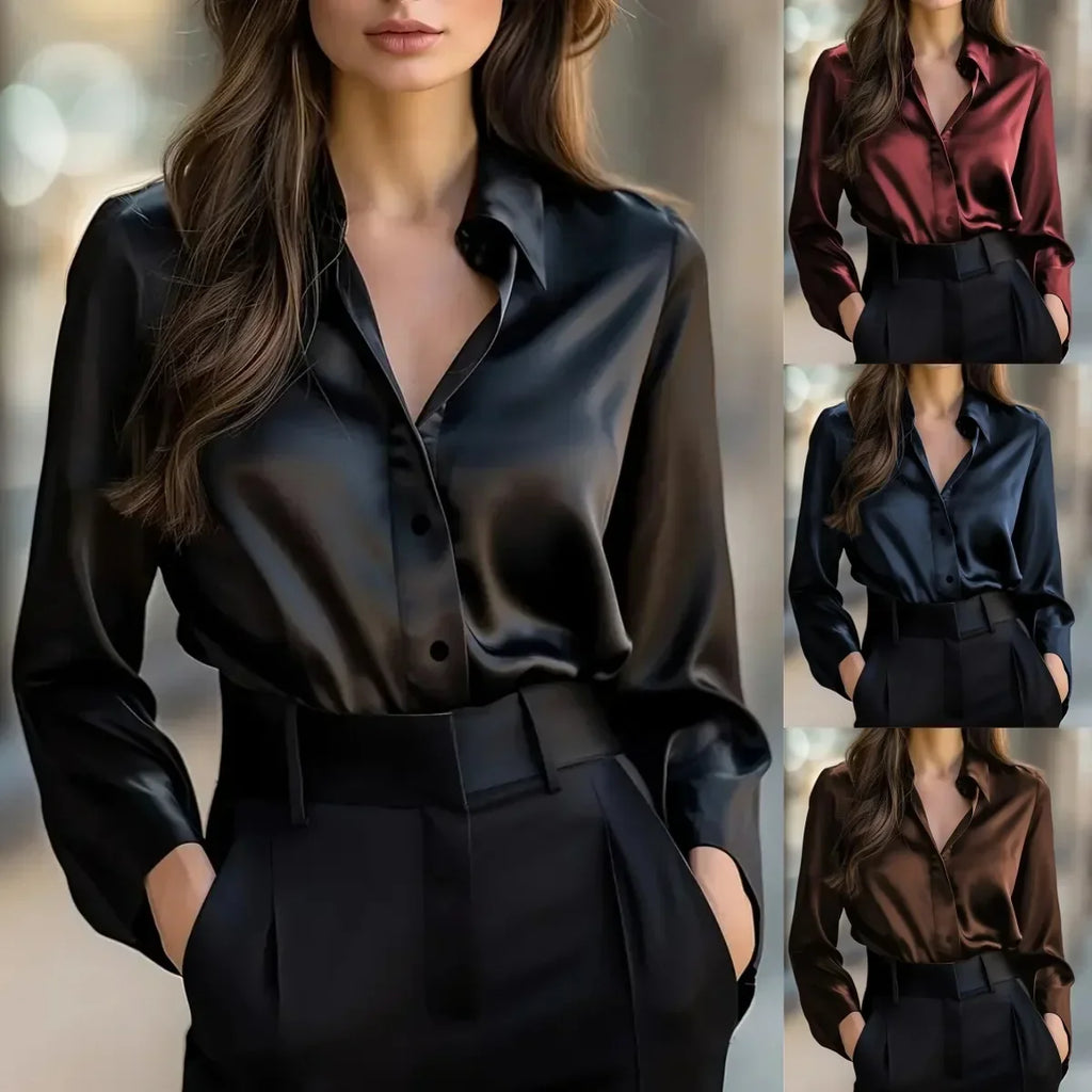Mt Poconos Lapel Button Elegant Fashion Office Basic Blouses