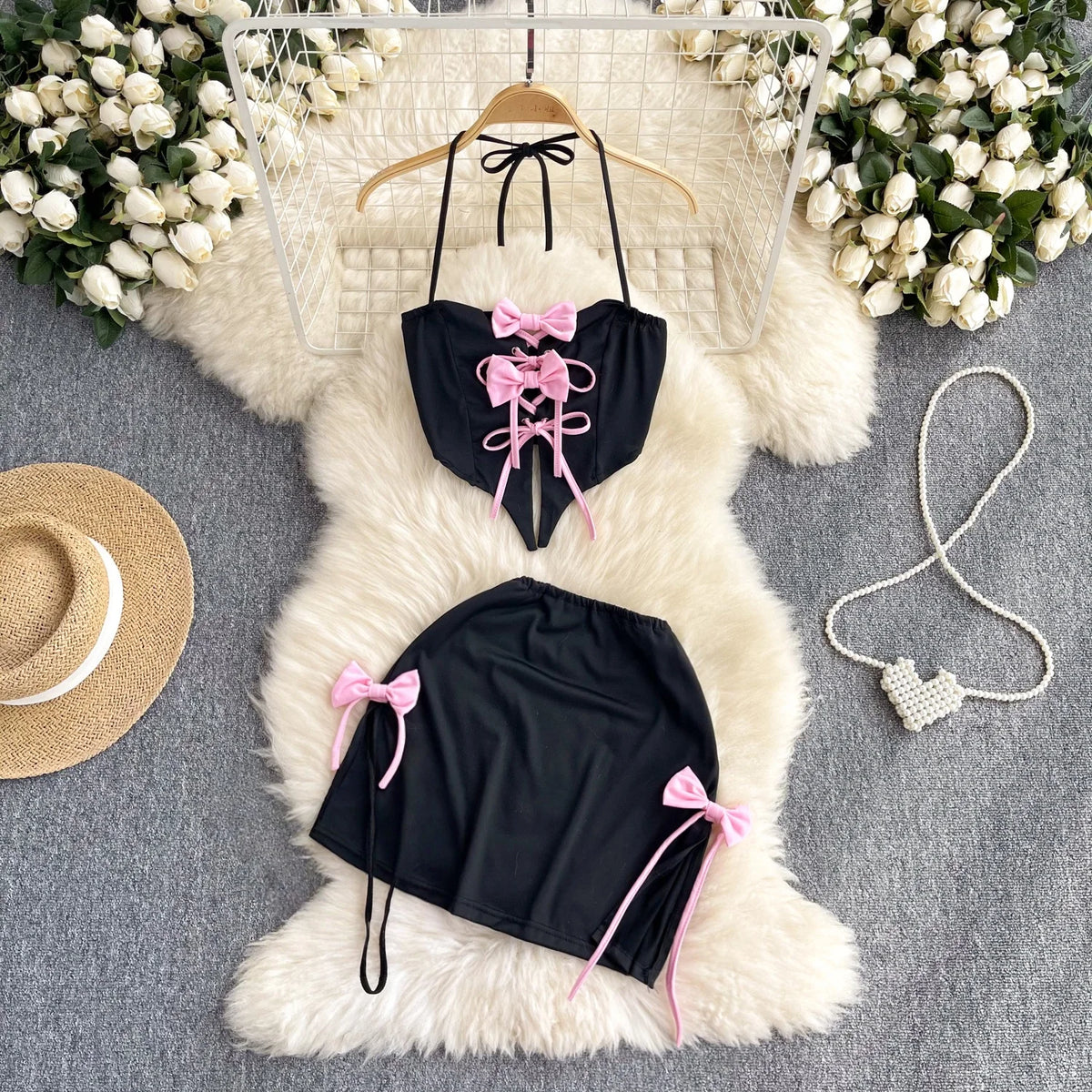 Emily Sleeveless Slim Backless Hallow Two Piece Sets