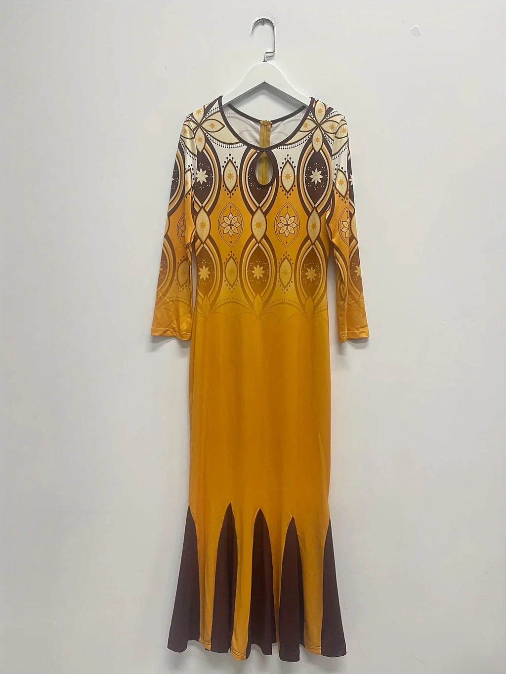 Rahway Tribal Print Mermaid Ginger Round Neck Bodycon Dress