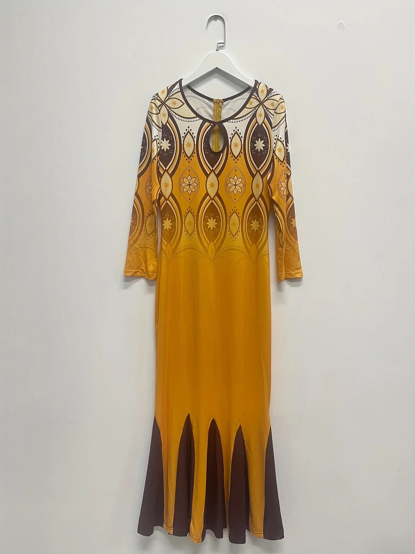 Rahway Tribal Print Mermaid Ginger Round Neck Bodycon Dress