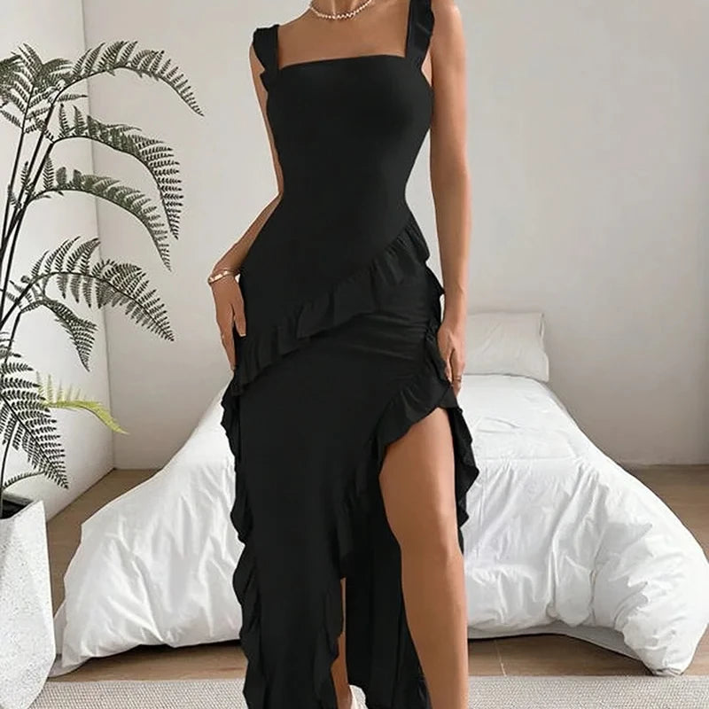 Mount Ivy Patchwork Suspender Slim Backless Ribbon Stringy Selvedge Temperament Dress