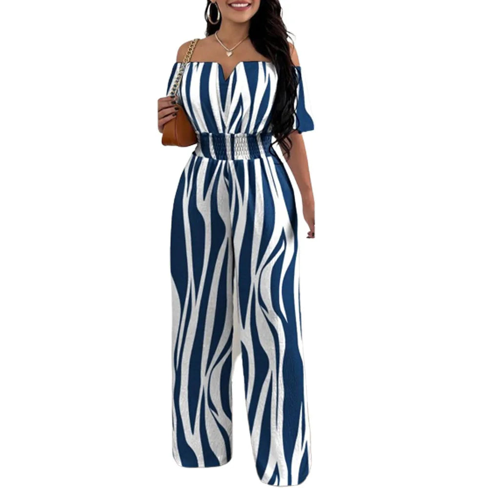 Jumpsuits for Women Summer Fashion Off Shoulder Casual Sleeve Wide Leg&nbsp; Sexy Slim Ladies