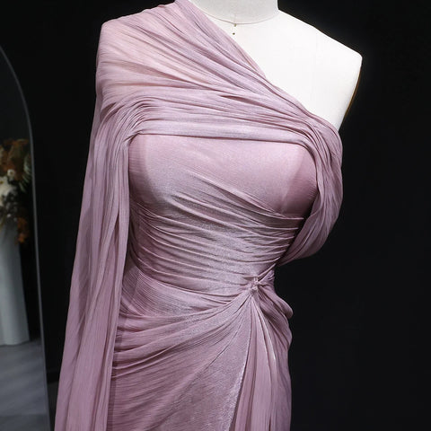 Mountainside Elegant One Shoulder Evening with Draped Cape Arabic Dress