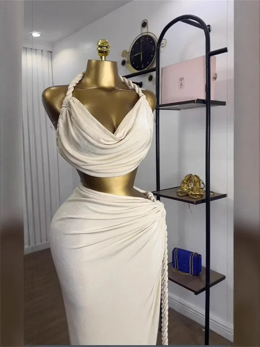 Belchertown Halter Swing Collar Backless Bandage Split Maxi Set