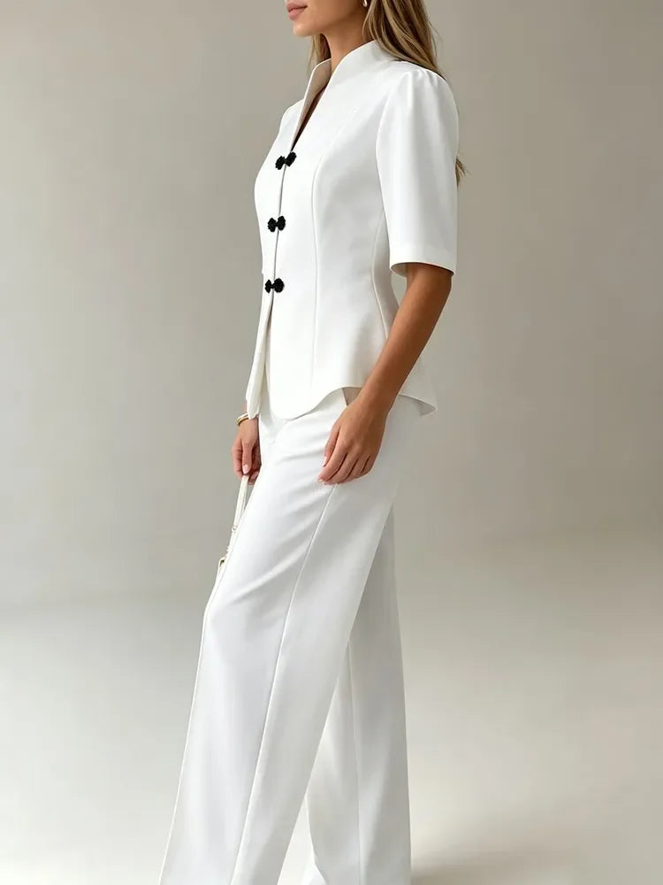 Arashi Elegant Short Sleeve Office Lady Two Piece Sets