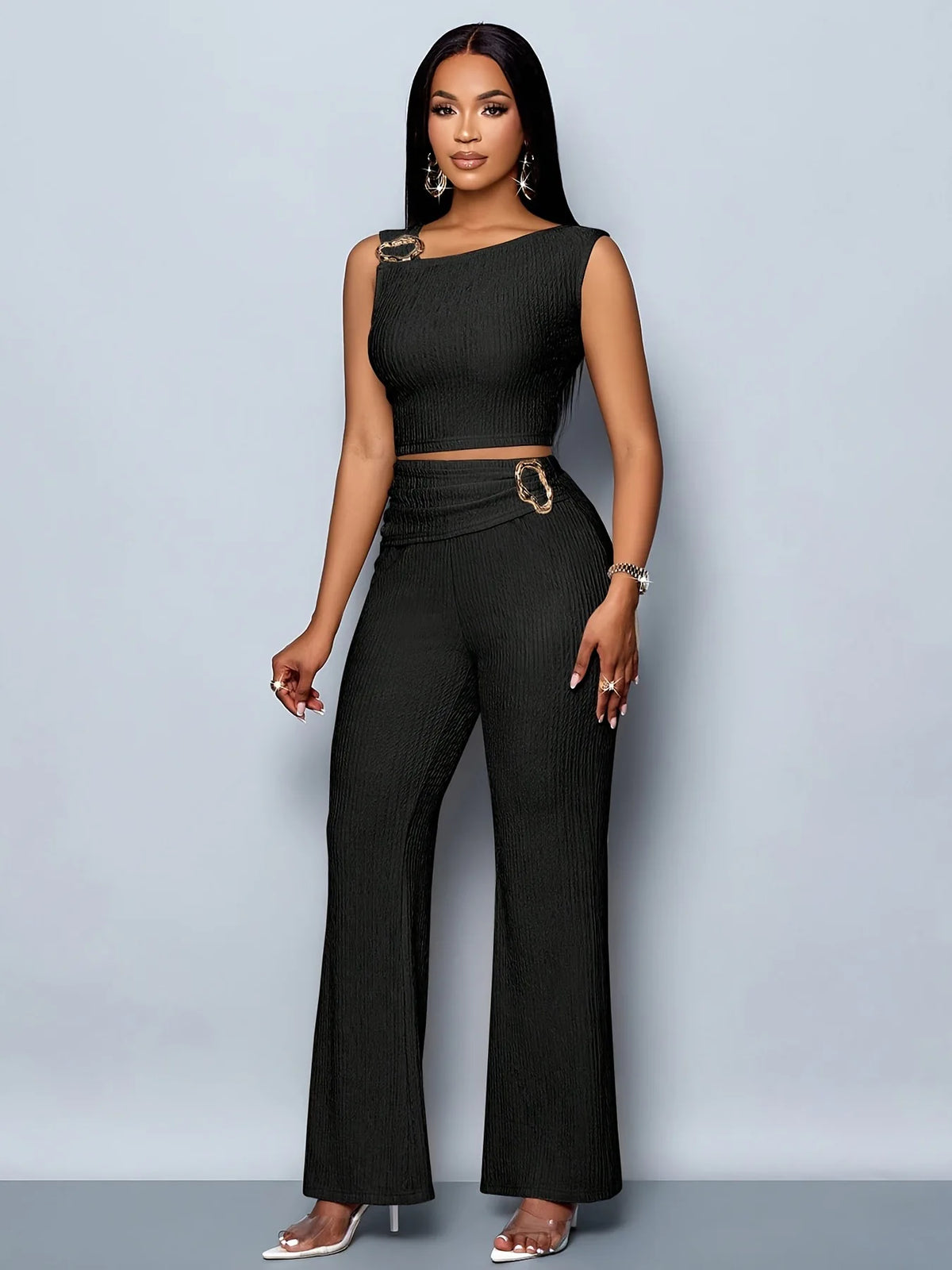 Samantha Stylish Sleeveless Cropped Two Piece Sets