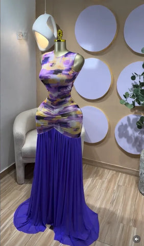 Printed Ruched Stacked Sleeveless Long Maxi Dress