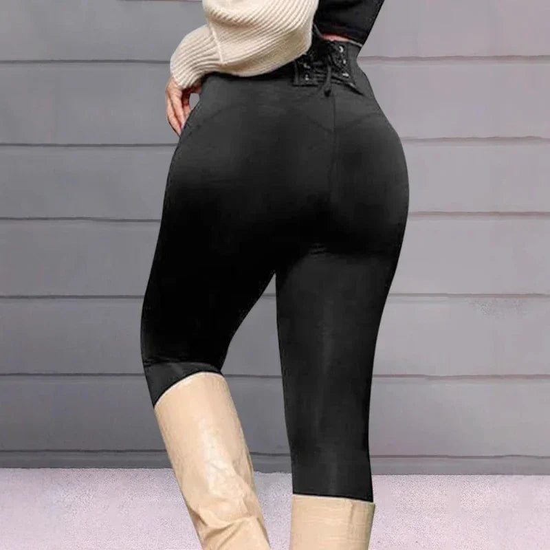 Beaver Lake High Waist Lace-Up Eyelet Casual Plain Skinny Daily Long Trousers