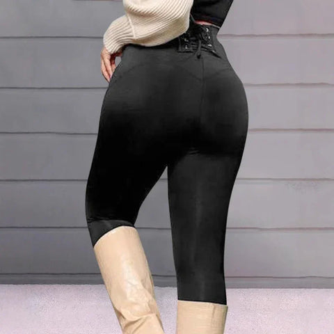 Beaver Lake High Waist Lace-Up Eyelet Casual Plain Skinny Daily Long Trousers